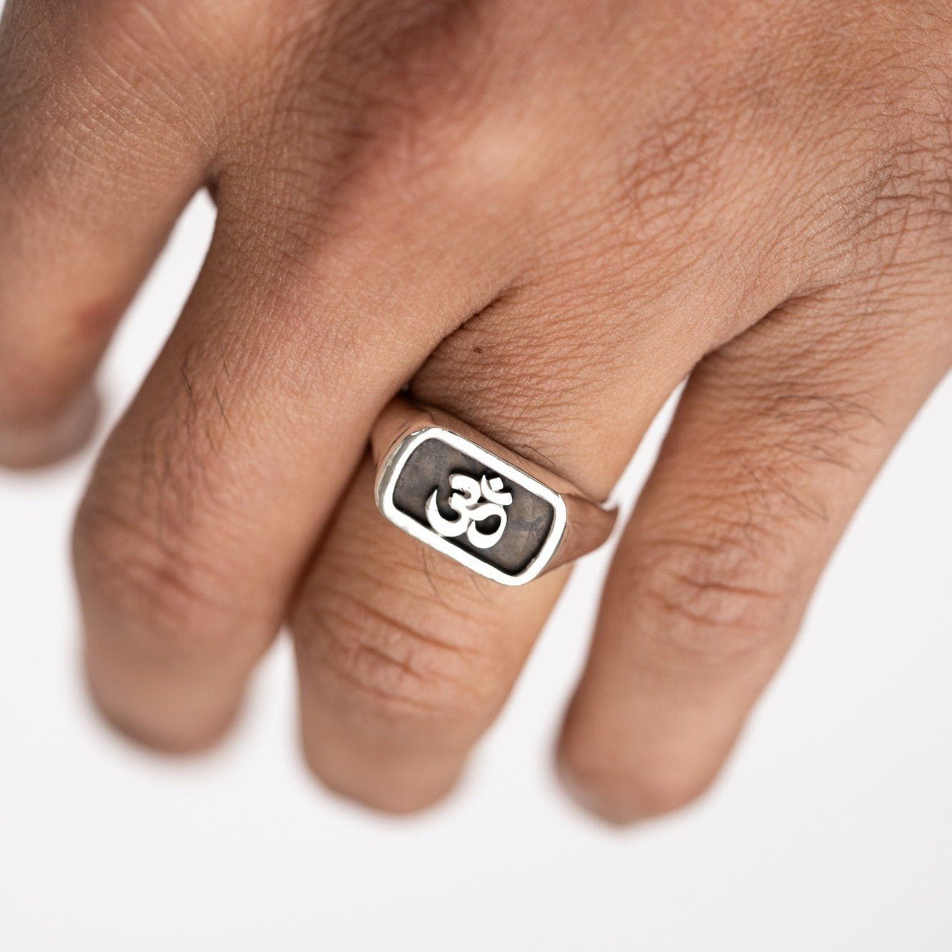 The Aum Sanskrit - Sterling Silver Unisex Signet Signet Ring - The Karma Collection - Sailors and Seekers