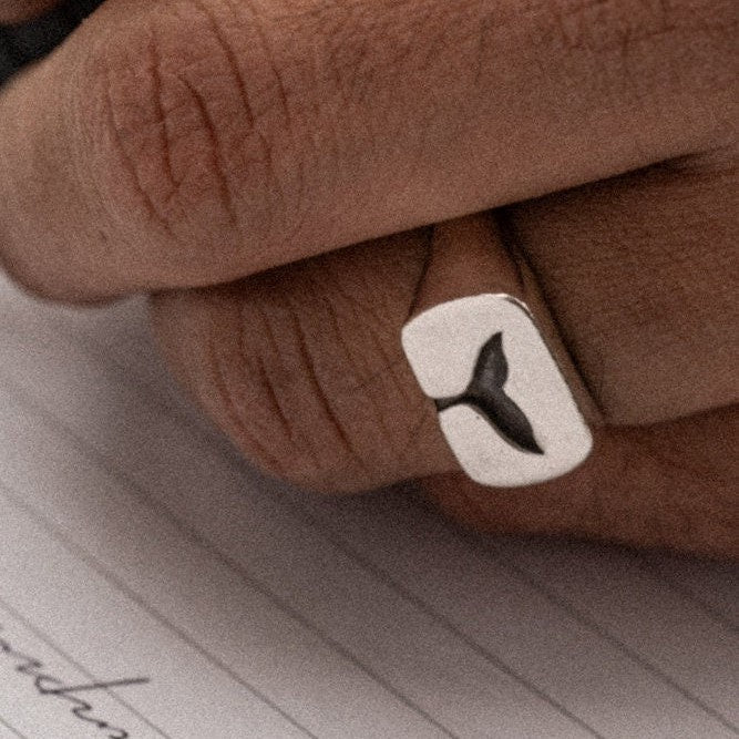The BuriBuri Signet Ring - Whale Tail Design in 925 Sterling Silver - Surf Coast Collection - Sailors and Seekers
