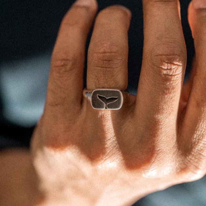 The BuriBuri Signet Ring - Whale Tail Design in 925 Sterling Silver - Surf Coast Collection - Sailors and Seekers