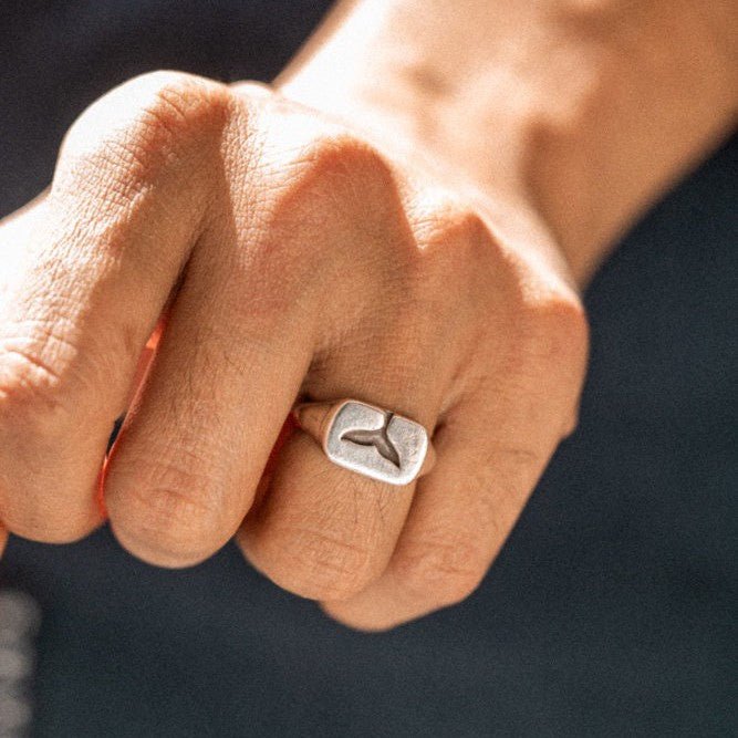 The BuriBuri Signet Ring - Whale Tail Design in 925 Sterling Silver - Surf Coast Collection - Sailors and Seekers