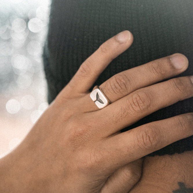 The BuriBuri Signet Ring - Whale Tail Design in 925 Sterling Silver - Surf Coast Collection - Sailors and Seekers