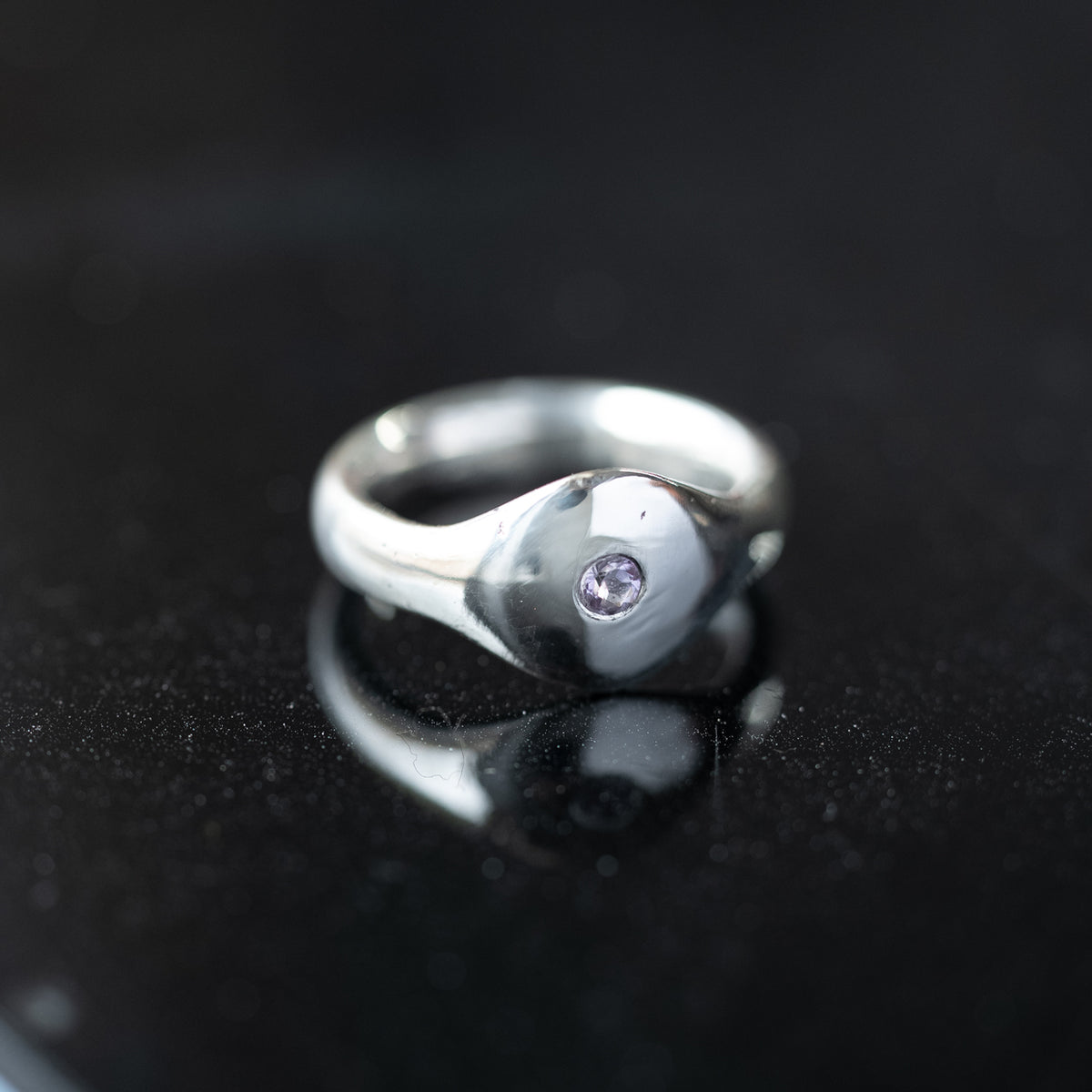 The Last Light handmade sterling silver ring with 3 mm amethyst