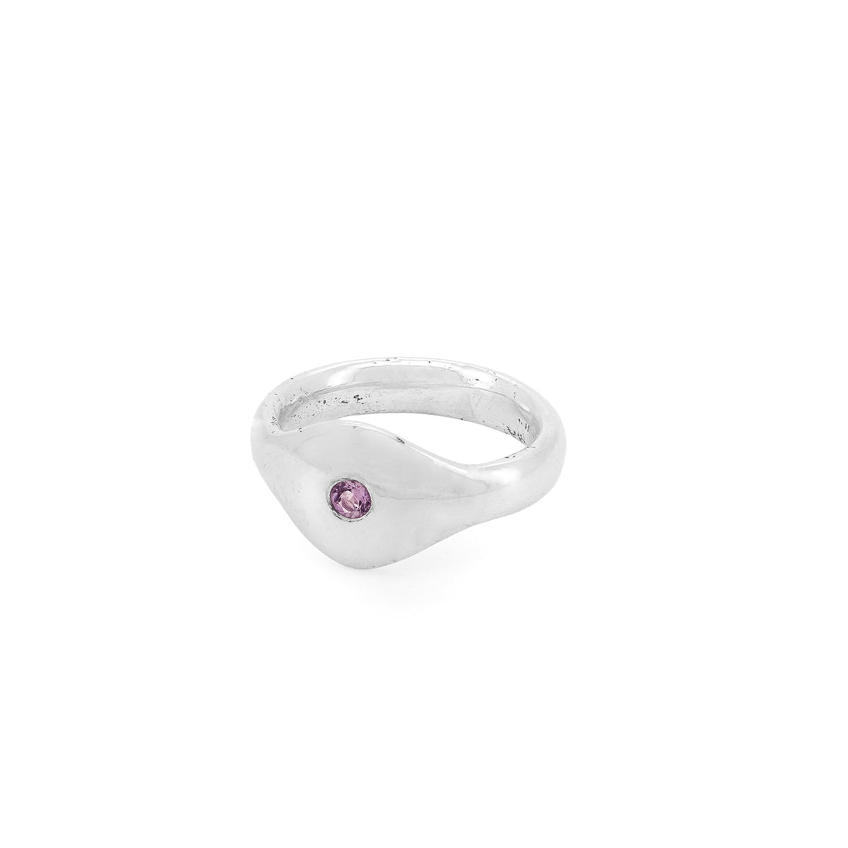 The Last Light sterling silver amethyst signet ring on a white background