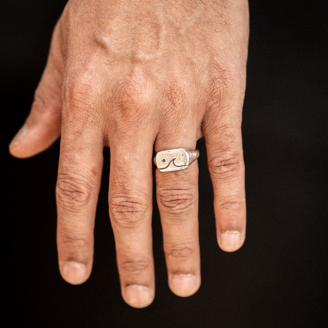 Wave and Sun Signet Ring, Sterling Silver Ocean Ring – Sailors and